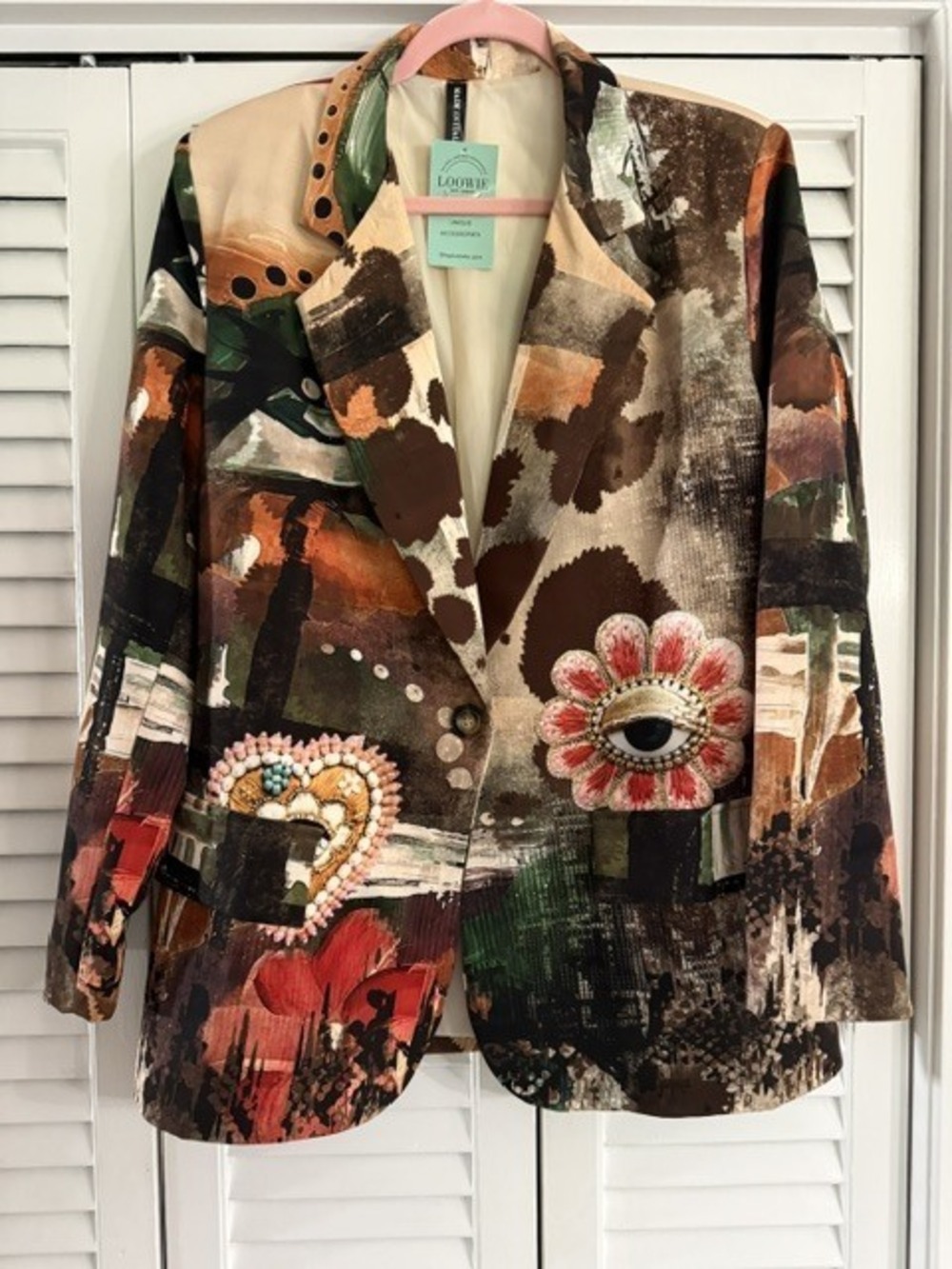 L995 | Loowie Heart & Flower Eyes Abstract Print Blazer | Multi | One Size S-L